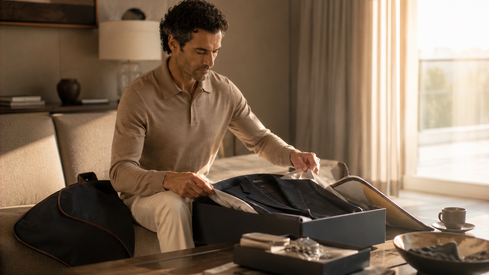 A made-to-measure suit delivered at home
